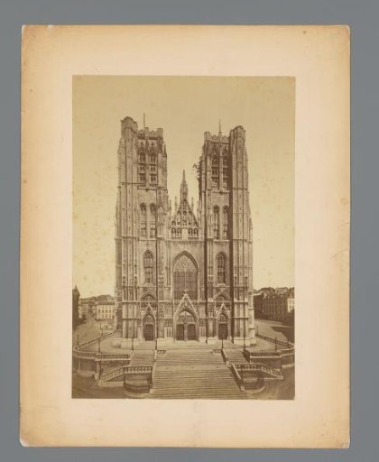 Facade of the St. Michael and St. Gudula Cathedral in Brussels, Belgium
