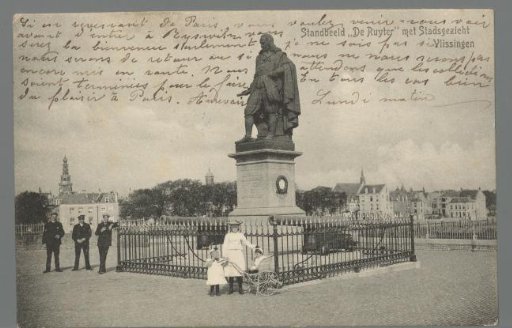 Statue "De Ruyter" with city view. Vlissingen