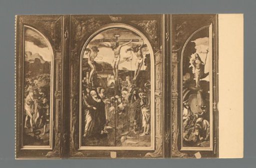 Archbishop's Museum, Utrecht. Triptych. Crucifixion, Descent from the Cross, and Resurrection of Christ. Early 16th century