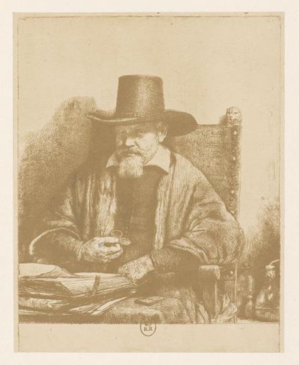 Photographic reproduction of an etched portrait of Arnold Tholinx by Rembrandt van Rijn