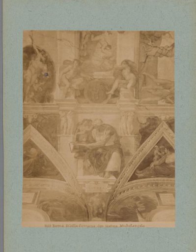 Photographic reproduction of the fresco Sibyl of Cumae after Michelangelo in the Sistine Chapel