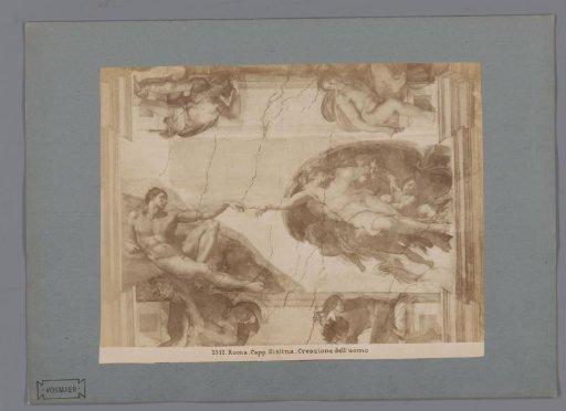 Photographic reproduction of the fresco The Creation of Man by Michelangelo in the Sistine Chapel