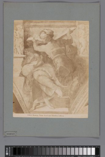 Photographic reproduction of the fresco The Libyan Sibyl by Michelangelo in the Sistine Chapel