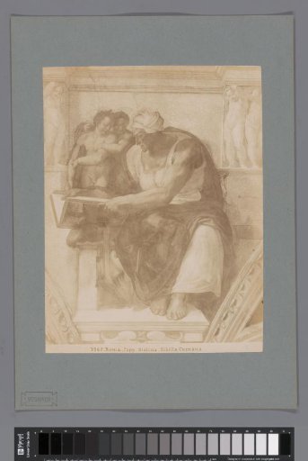 Photographic reproduction of the fresco The Sibyl of Cumae by Michelangelo in the Sistine Chapel