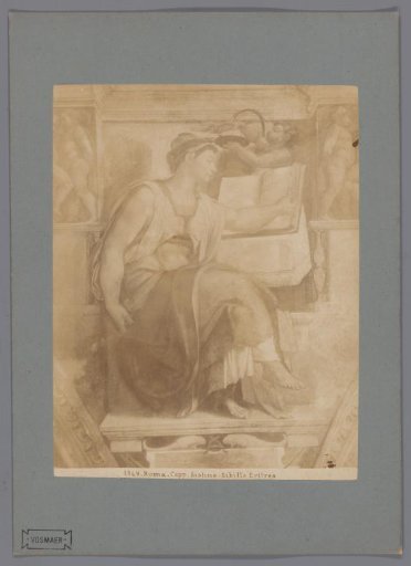 Photographic reproduction of the fresco The Erythraean Sibyl by Michelangelo in the Sistine Chapel at Vatican City
