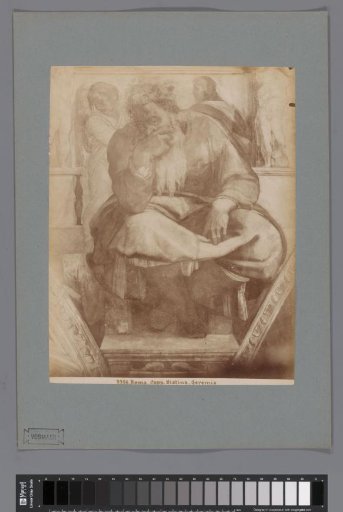 Photographic reproduction of a detail of the fresco Jeremiah by Michelangelo in the Sistine Chapel
