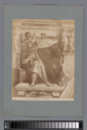 Photographic reproduction of a detail of the fresco Ezekiel by Michelangelo in the Sistine Chapel