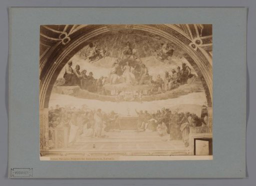 Photographic reproduction of the fresco The Disputation by Raphael in the Stanza della Segnatura, Vatican