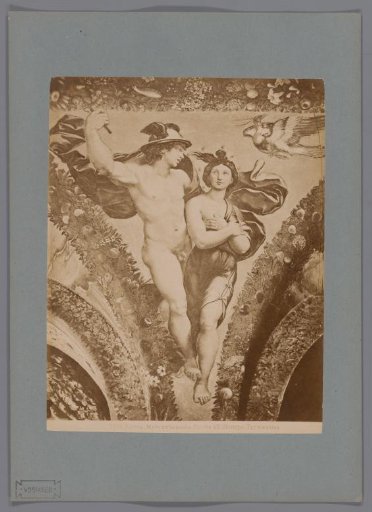 Photographic reproduction of the fresco Mercury leads Psyche to Olympus in the Loggia di Psiche, Villa Farnesina, Rome