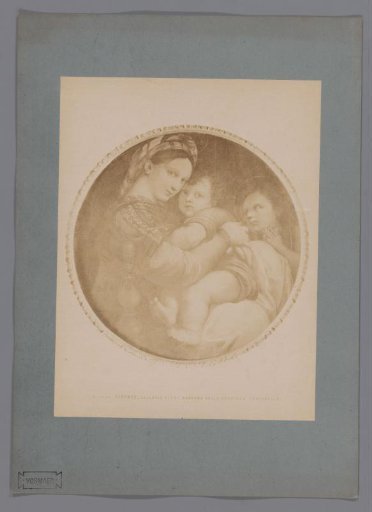 Photographic reproduction of the painting (tondo) Madonna della Seggiola by Raphael in the Galleria Pitti in Florence
