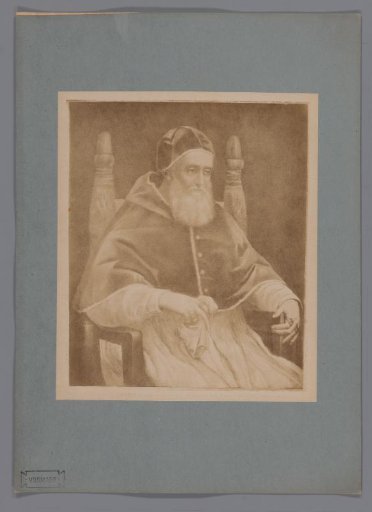 Photographic reproduction of a painted portrait of Julius II by Raphael in the Galleria Pitti in Florence