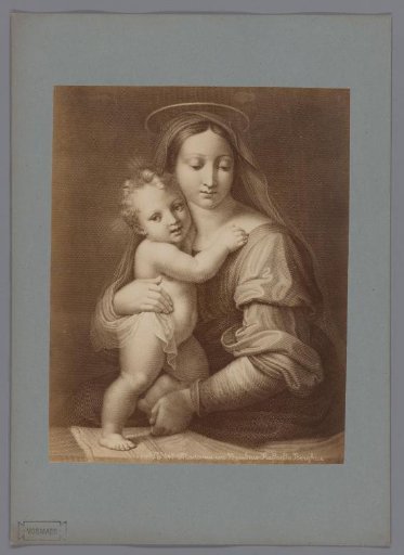 Photographic reproduction of an engraving after the painting Madonna and Child by Raphael, in the collection of the Galleria Borghese in Rome