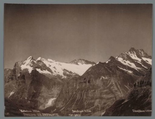 View of the Wetterhorn, the Berglistock and the Schreckhorn in the Bernese Alps