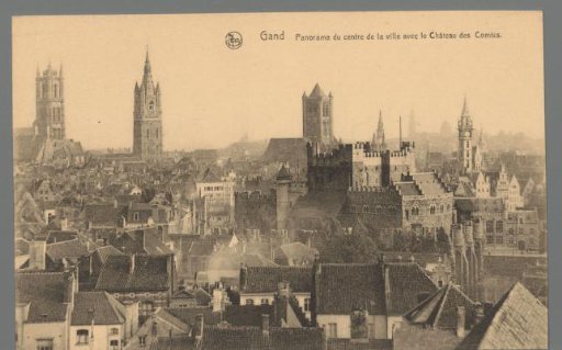 Ghent. Panorama of the city centre with the Castle of the Counts