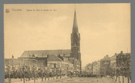 Courtrai. St. Eloi's Church and entrance to the Park