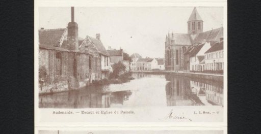 Oudenaarde. Scheldt and Church of Pamele