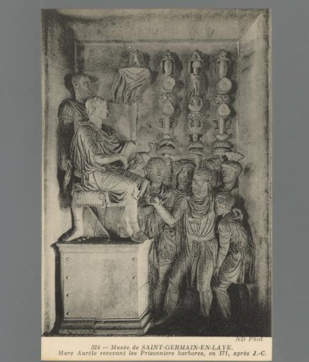 Marcus Aurelius receiving barbarian prisoners, in 171 AD