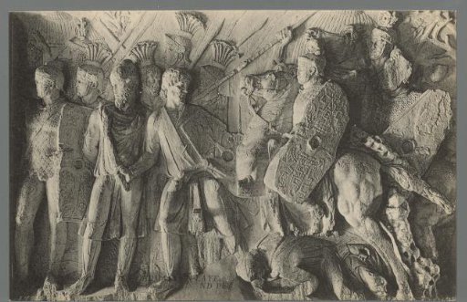 Warriors on a triumphal arch for the Roman emperor Constantine