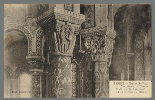 Issoire. St. Paul's Church. Capital of the Choir N.-S. carrying his cross (first on the right towards the South)