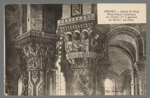 Issoire. St. Paul's Church. Magnificent capital of the Choir (first on the left towards the North): The Last Supper