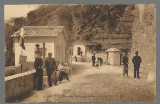 Menton. French and Italian Customs Officers at the Border