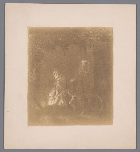 Photographic reproduction of the etching The Flight into Egypt (night scene) by Rembrandt van Rijn