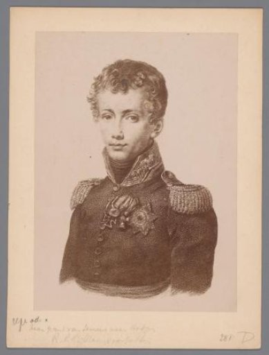 Photographic reproduction of a print with a portrait of a man, possibly Prince Frederik, by Willem van Senus