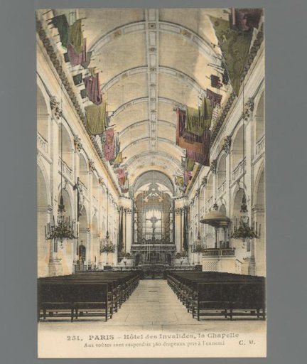 Paris. Hôtel des Invalides, the Chapel. Suspended from the vaults are 360 flags taken from the enemy