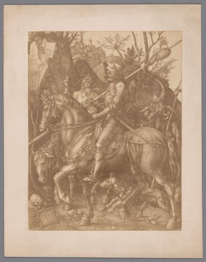 Photographic reproduction of the engraving Knight, Death and the Devil by Albrecht Dürer