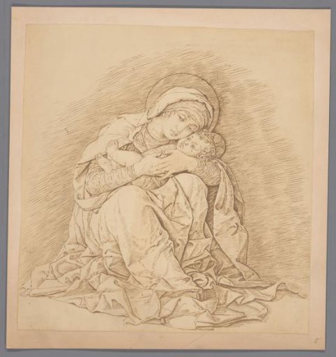 Photographic reproduction of the engraving Seated Mary with Child by Andrea Mantegna
