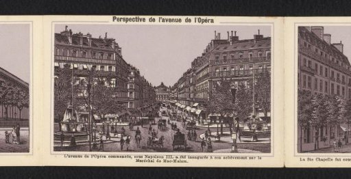 Perspective of the Avenue de l'Opéra. The Avenue de l'Opéra, begun under Napoleon III, was inaugurated upon its completion by Marshal de Mac-Mahon