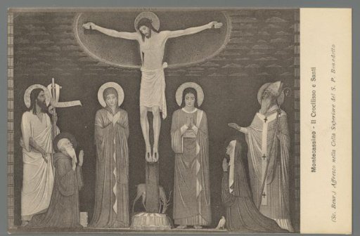Montecassino. The Crucifix and Saints Benedict. (Beur. School) Fresco in the Upper Chapel of St. Benedict