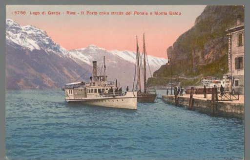 Lake Garda. Riva. The Port with the Ponale road and Monte Baldo
