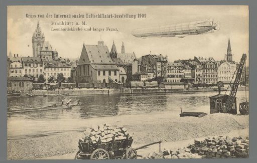 Greetings from the International Airship Exhibition 1909. Frankfurt a. M. Leonhardskirche and Langer Franz