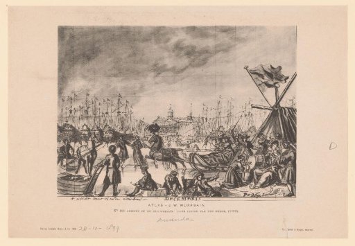 Reproduction of a drawing of a view of the New Bridge by Pieter van den Berge