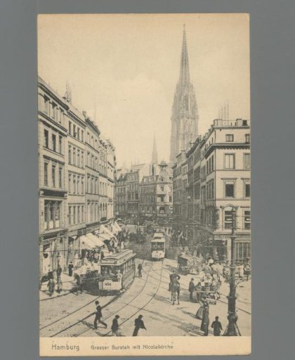Hamburg. Grosser Burstah with the Nicolaikirche