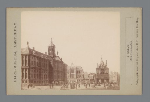 Photographic reproduction of a painting of a view of the Dam in Amsterdam by Jan Ekels I