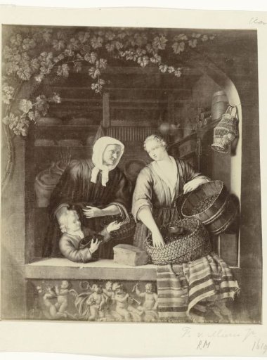 Photographic reproduction of the painting The Groceress by Frans van Mieris II