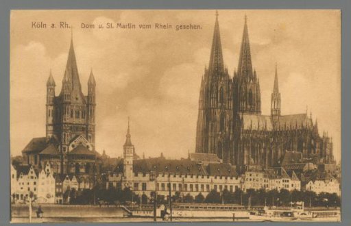 Cologne on the Rhine. Cathedral and St. Martin seen from the Rhine