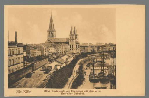 Old Cologne. Old Rhine Wharf at the Türmchen with the Old Krefeld Station