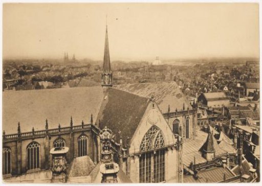 View of Amsterdam from the Paleis op de Dam, towards the Nieuwe Kerk, the Koepelkerk and the Central Station