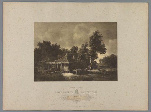 Photographic reproduction of the painting A Watermill by Meindert Hobbema
