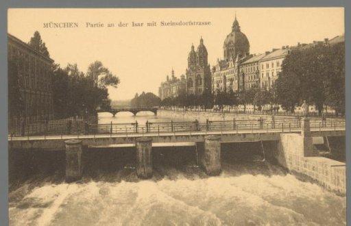 Munich. View on the Isar with Steinsdorfstrasse