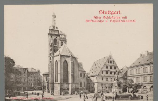 Stuttgart. Old Castle Square with Collegiate Church and Schiller Monument