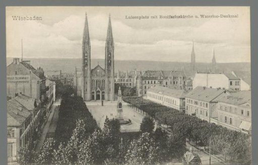 Wiesbaden. Luisenplatz with Bonifazius Church and Waterloo Monument