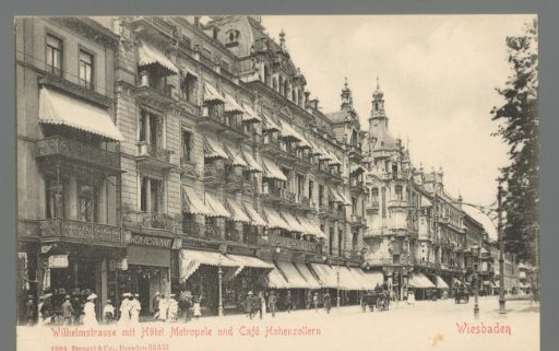 Wilhelmstraße with Hôtel Metropole and Café Hohenzollern. Wiesbaden