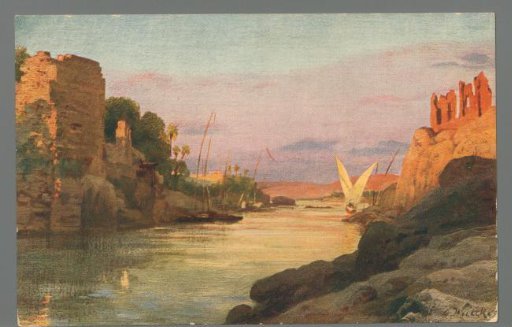 Assouan. Elephantine, view from Cataract-Hotel / Assuan. Elephantine, view from Cataract-Hotel