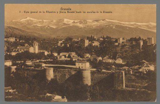 Granada. General view of the Alhambra and Sierra Nevada from the walls of the Alcazaba
