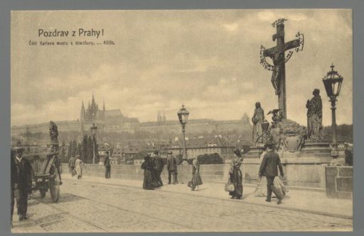 Greetings from Prague! Part of the Charles Bridge with Hradčany