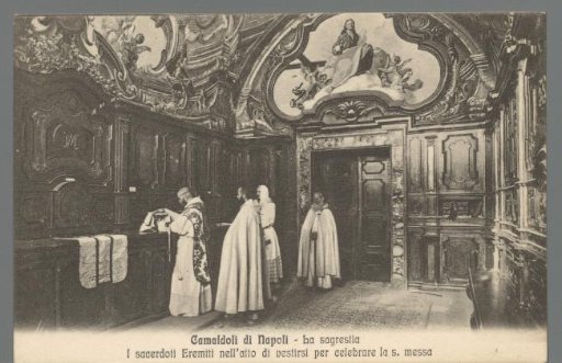 Camaldoli of Naples. The Sacristy. The Priest Hermits in the Act of Dressing to Celebrate Holy Mass
